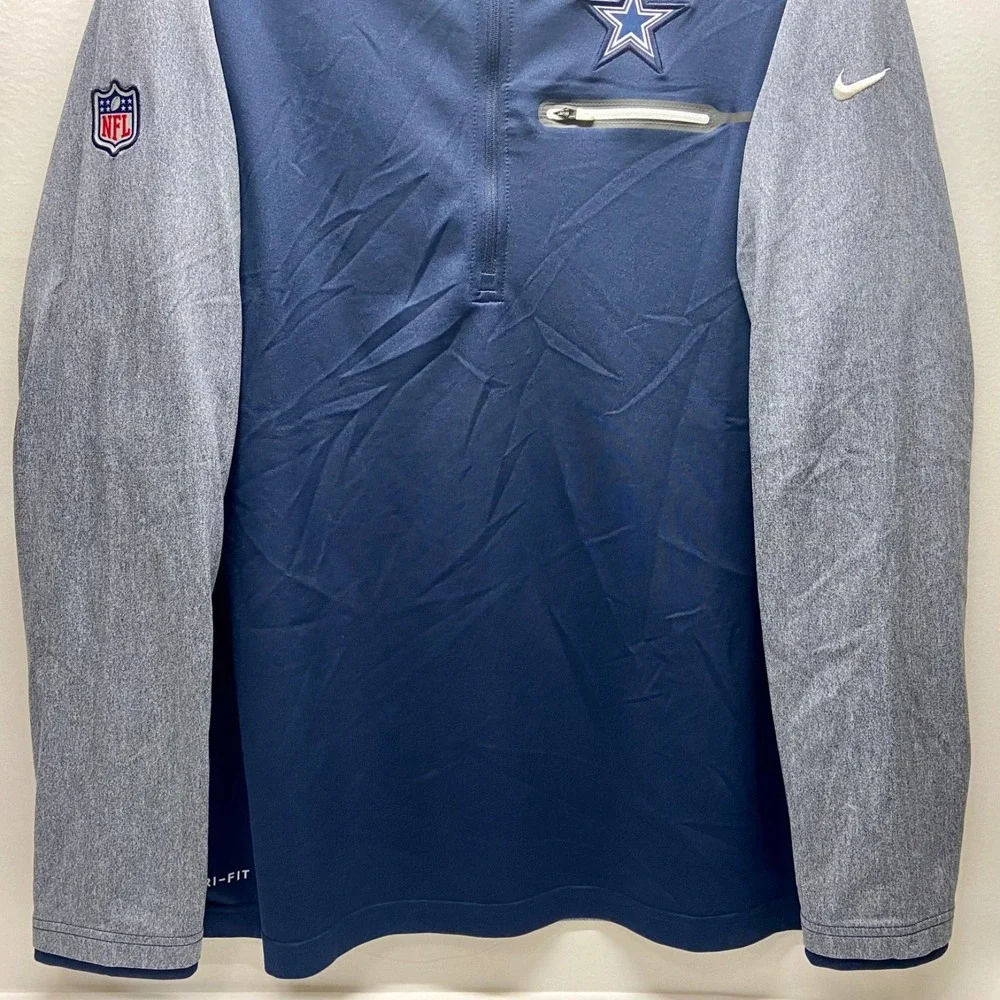 Dallas Cowboys NFL Coaches Nike Jacket Men's XL Navy Grey 1/2 Zip Dri-Fit EUC